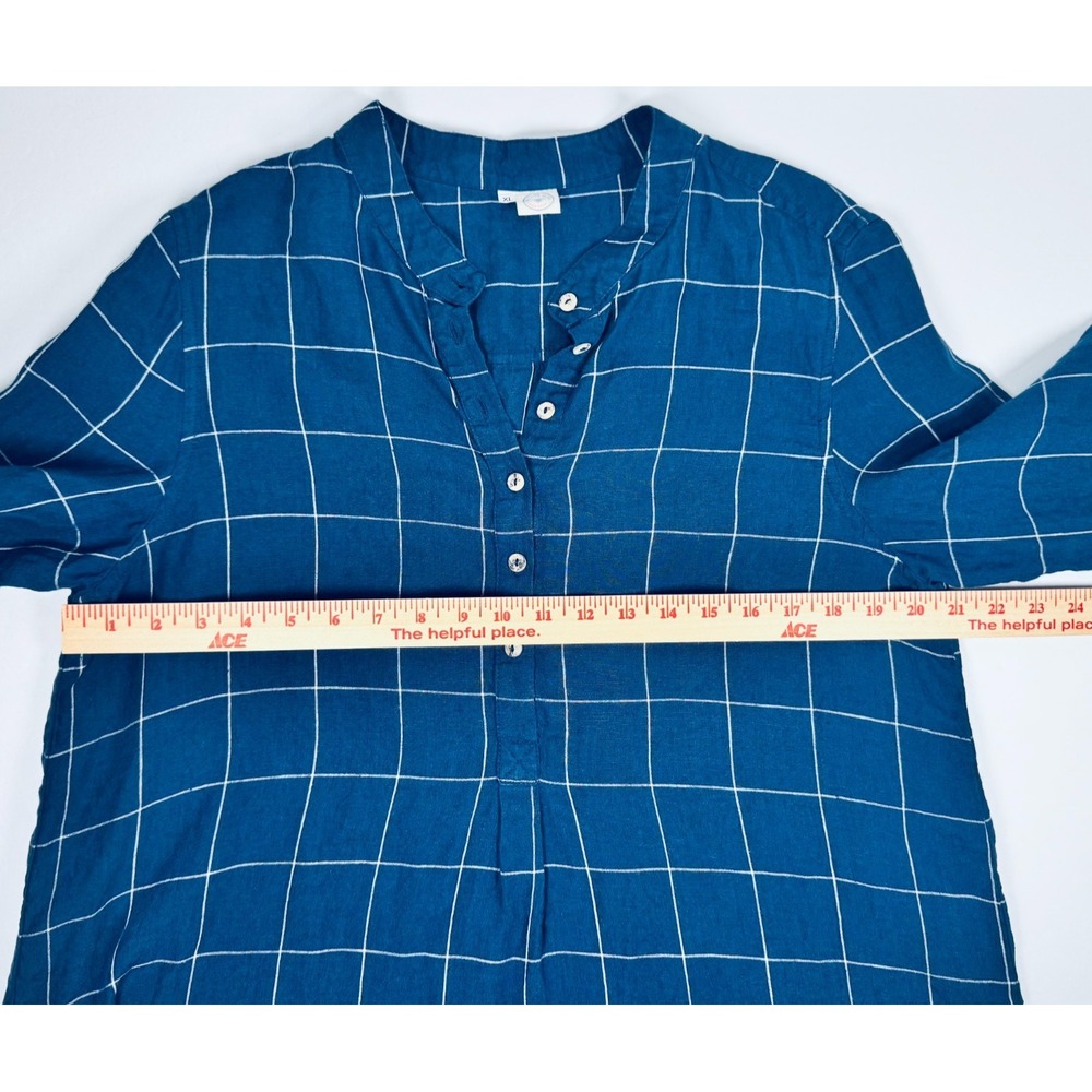 Vintage Home Napa Valley Linen Tunic XL Blue Windowpane Plaid St Helena‎ Luxury - Picture 9 of 12